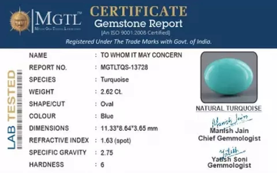 Arizona Turquoise - 2.62 Carat Prime Quality TQS-13728