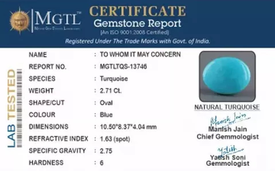 Arizona Turquoise - 2.71 Carat Prime Quality TQS-13746