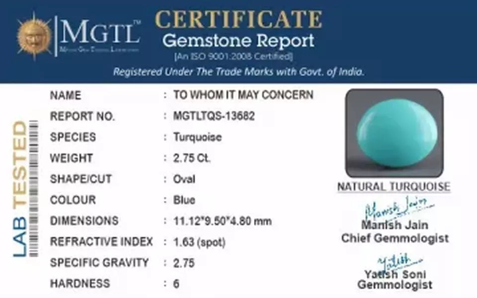 Arizona Turquoise - 2.75 Carat Rare Quality TQS-13682