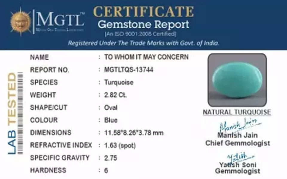 Arizona Turquoise - 2.82 Carat Prime Quality TQS-13744