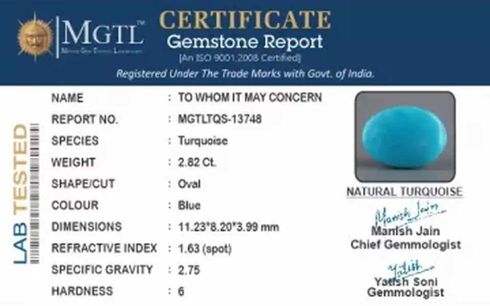 Arizona Turquoise - 2.82 Carat Prime Quality TQS-13748