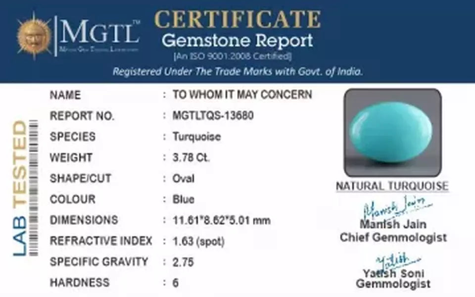 Arizona Turquoise - 3.78 Carat Limited Quality TQS-13680