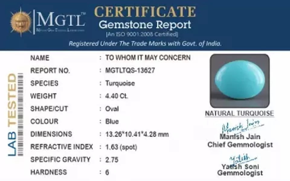 Arizona Turquoise - 4.40 Carat Limited Quality TQS-13627