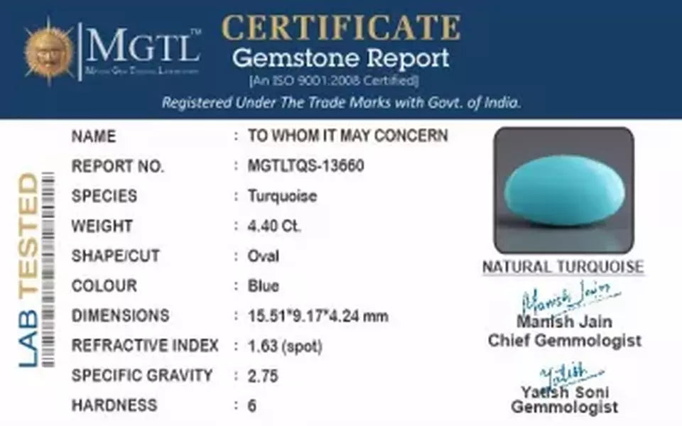 Arizona Turquoise - 4.40 Carat Prime Quality TQS-13660