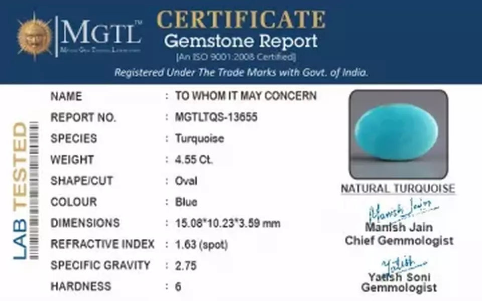 Arizona Turquoise - 4.55 Carat Prime Quality TQS-13655
