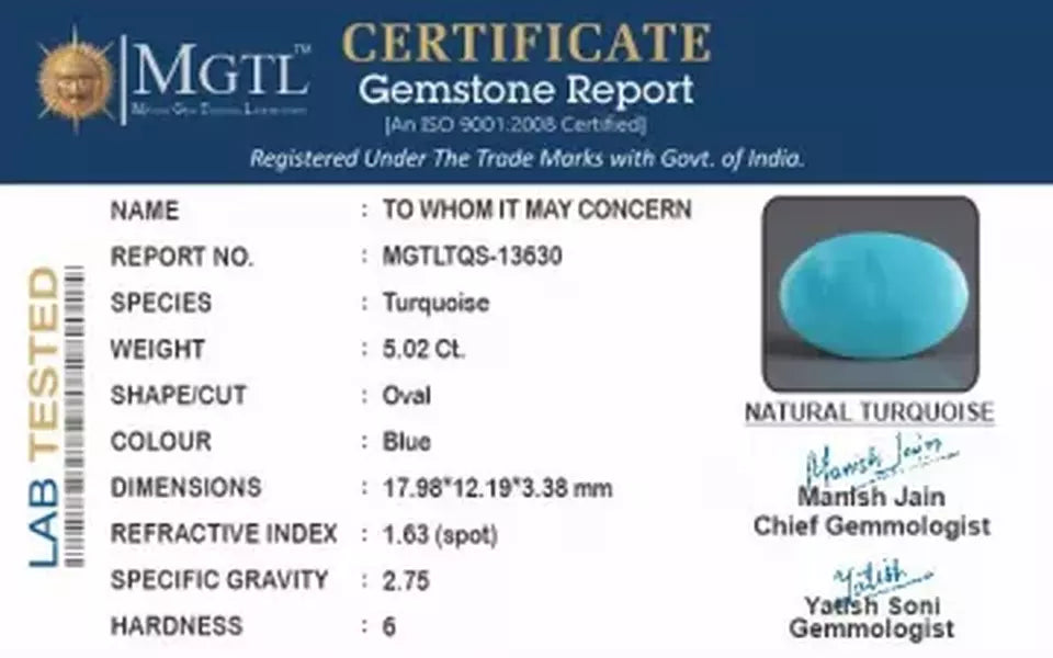Arizona Turquoise - 5.02 Carat Limited Quality TQS-13630