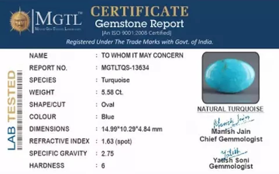 Arizona Turquoise - 5.58 Carat Prime Quality TQS-13634