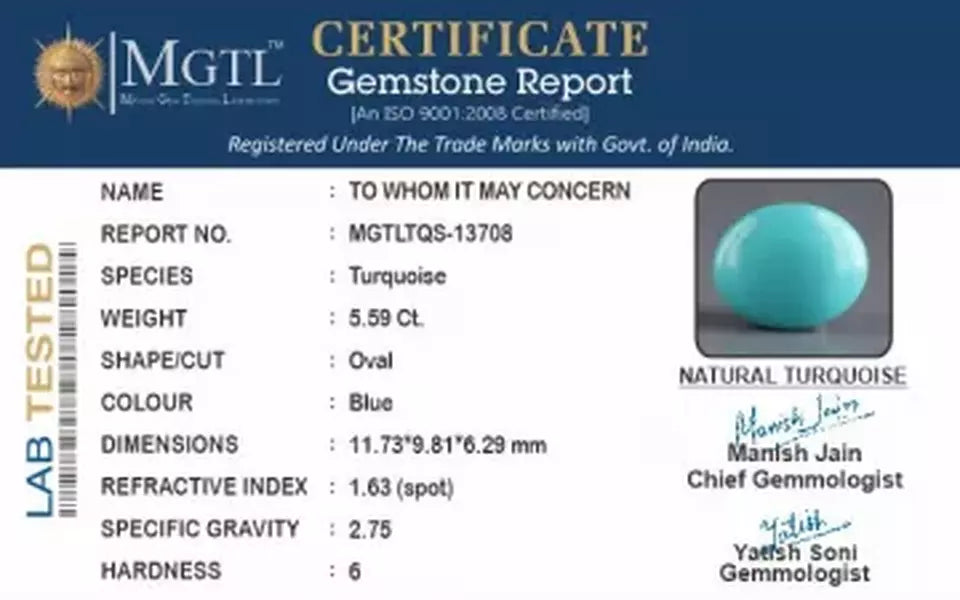 Arizona Turquoise - 5.59 Carat Rare Quality TQS-13708