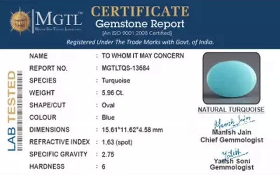 Arizona Turquoise - 5.96 Carat Rare Quality TQS-13684