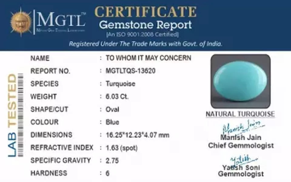 Arizona Turquoise - 6.03 Carat Rare Quality TQS-13620