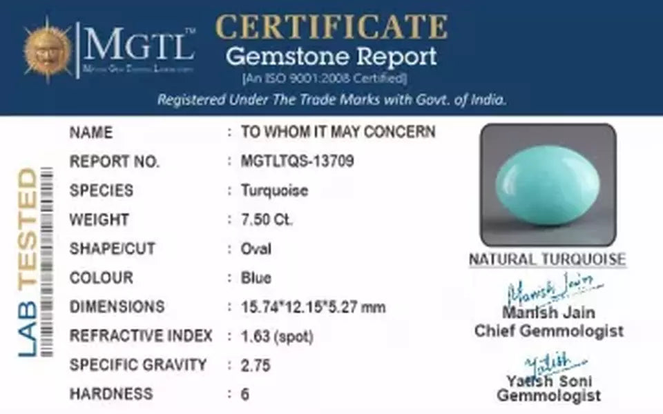 Arizona Turquoise - 7.50 Carat Rare Quality TQS-13709