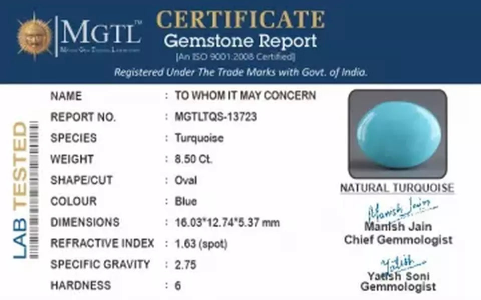 Arizona Turquoise - 8.50 Carat Limited Quality TQS-13723