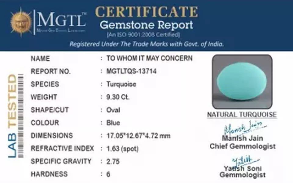 Arizona Turquoise - 9.30 Carat Limited Quality TQS-13714