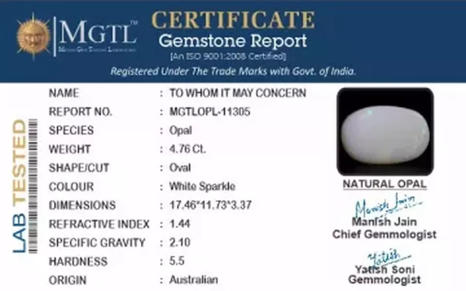 Australian Opal - 4.76 Carat Prime Quality OPL-11305