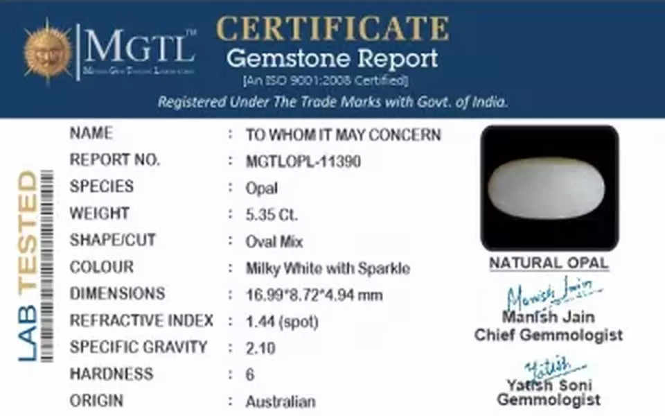 Australian Opal - 5.35 Carat Prime Quality OPL-11390