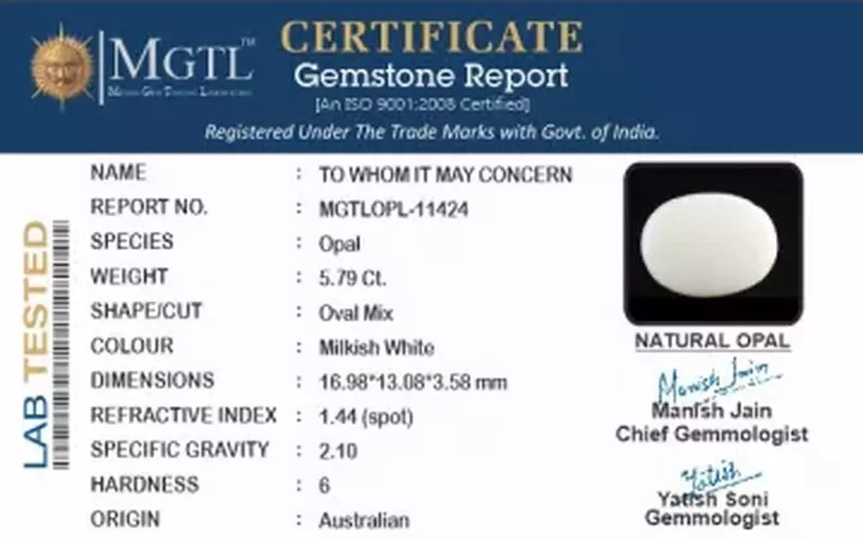 Australian Opal -5.79 Carat Fine Quality OPL-11424