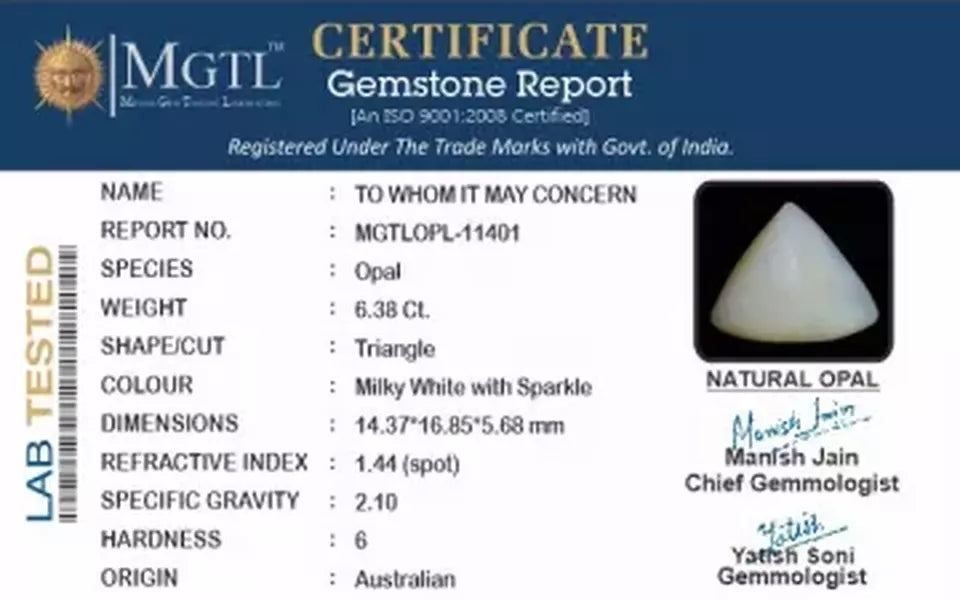 Australian Opal - 6.38 Carat Prime Quality OPL-11401