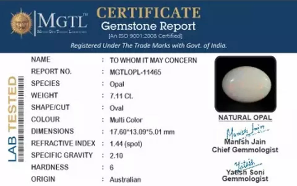 Australian Opal - 7.11 Carat Rare Quality OPL-11465