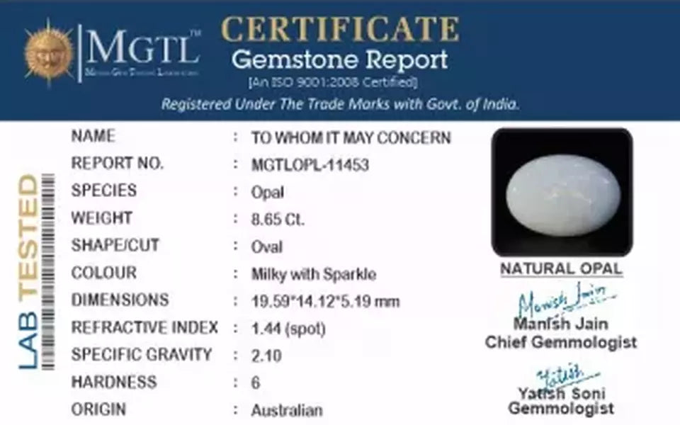 Australian Opal - 8.65 Carat Limited Quality OPL-11453