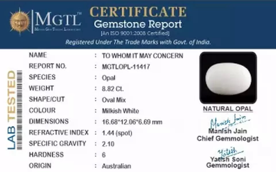 Australian Opal - 8.82 Carat Fine Quality OPL-11417