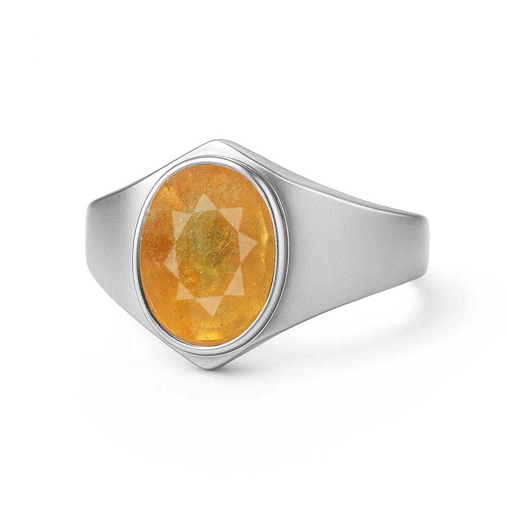Authentic Handmade Sterling Silver Yellow Sapphire (Pukhraj) Ring for male