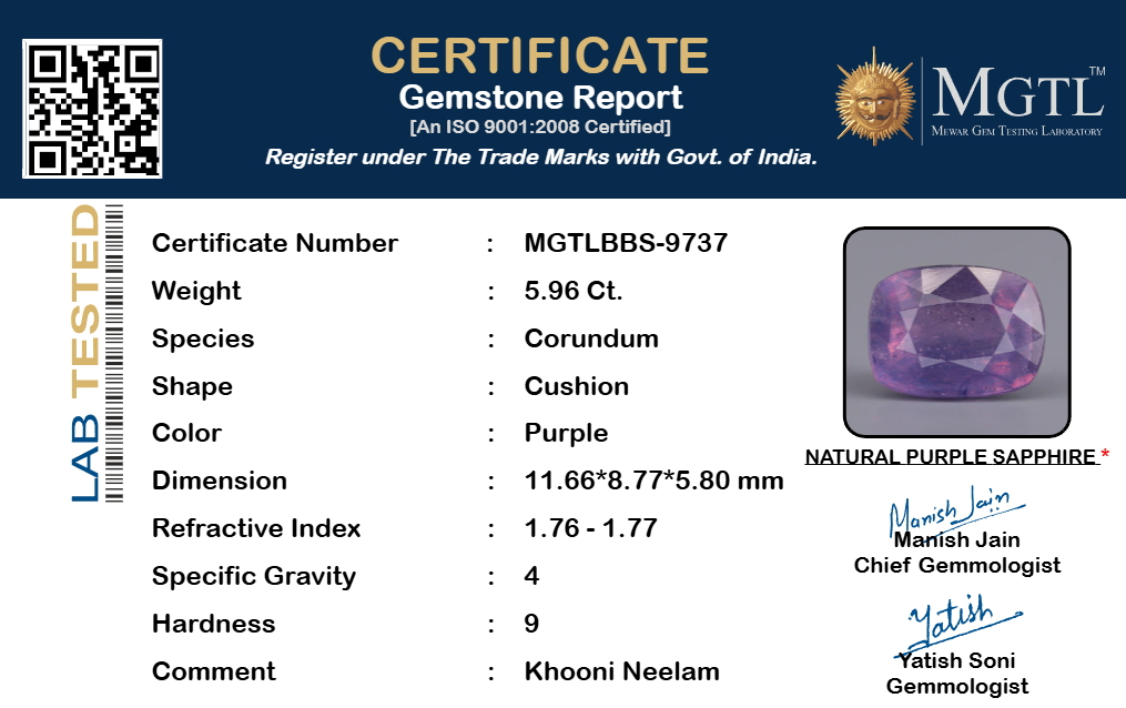 Khooni Neelam - 5.96 Carats