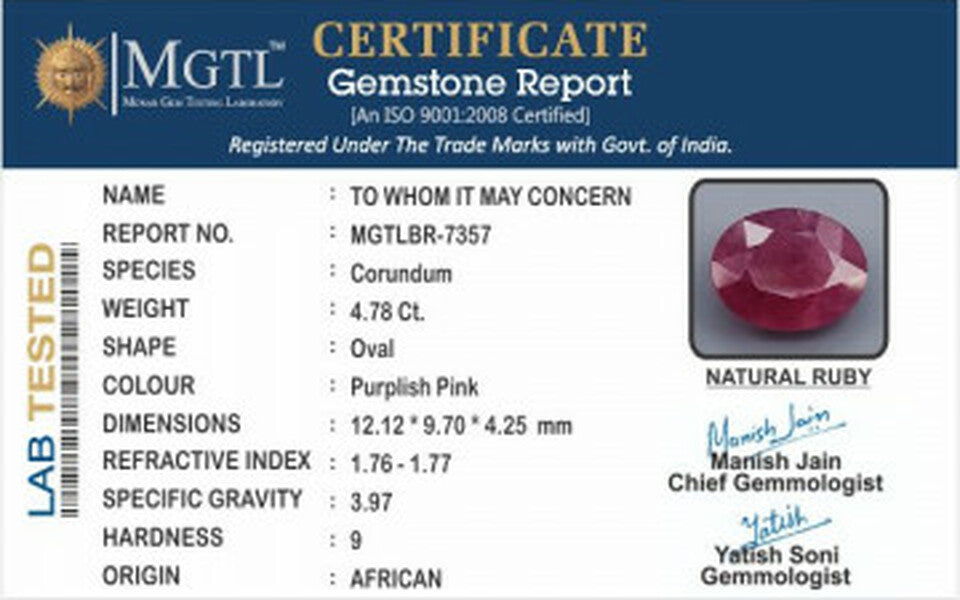 Natural African Ruby - 4.78 Carat  Prime-Quality