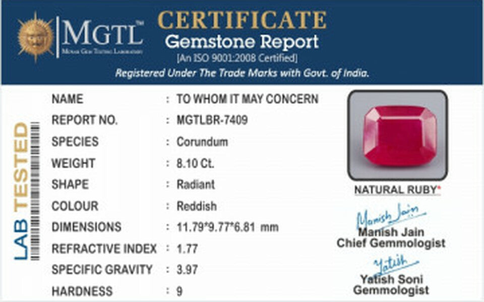 Thailand Ruby - 8.10 Carat Limited Quality BR-7409