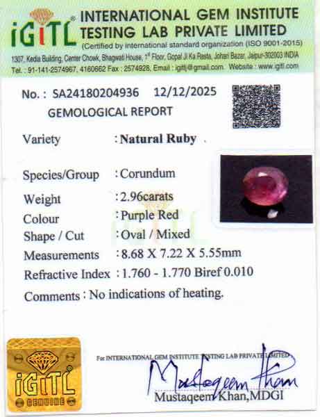 Ceylon Ruby - 2.96 Carat Limited Quality BR-7518