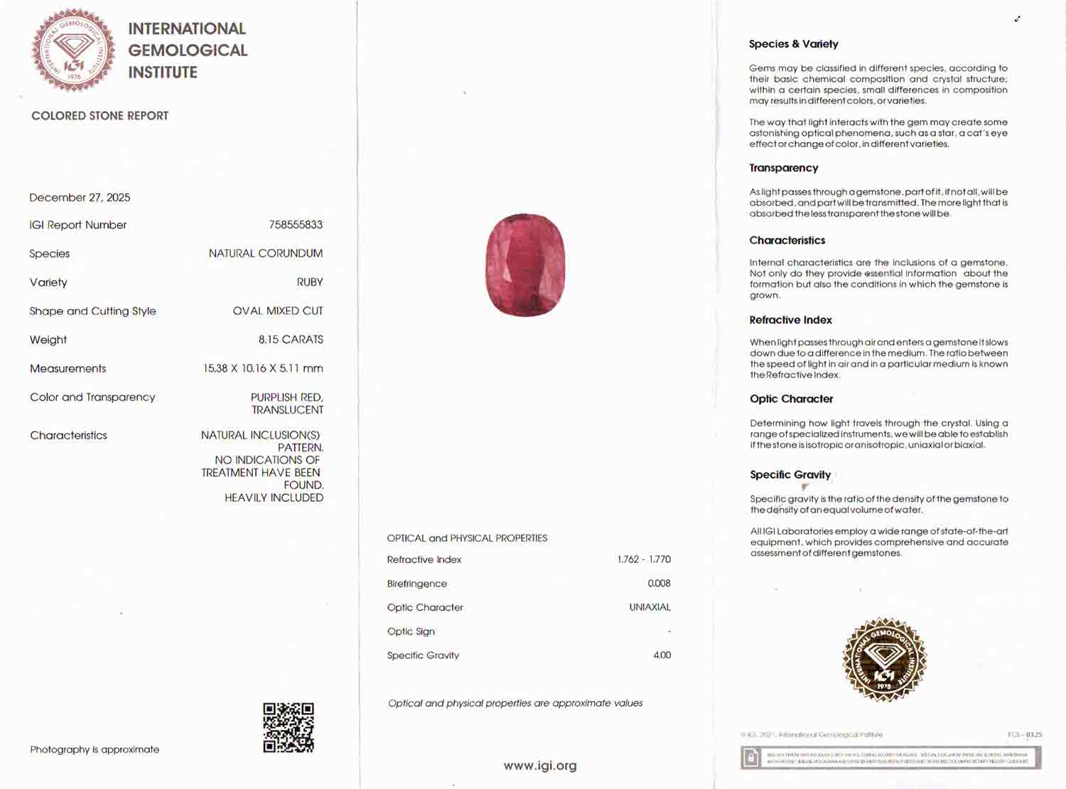 Mozambique Ruby - 8.15 Carat Limited Quality BR-7521