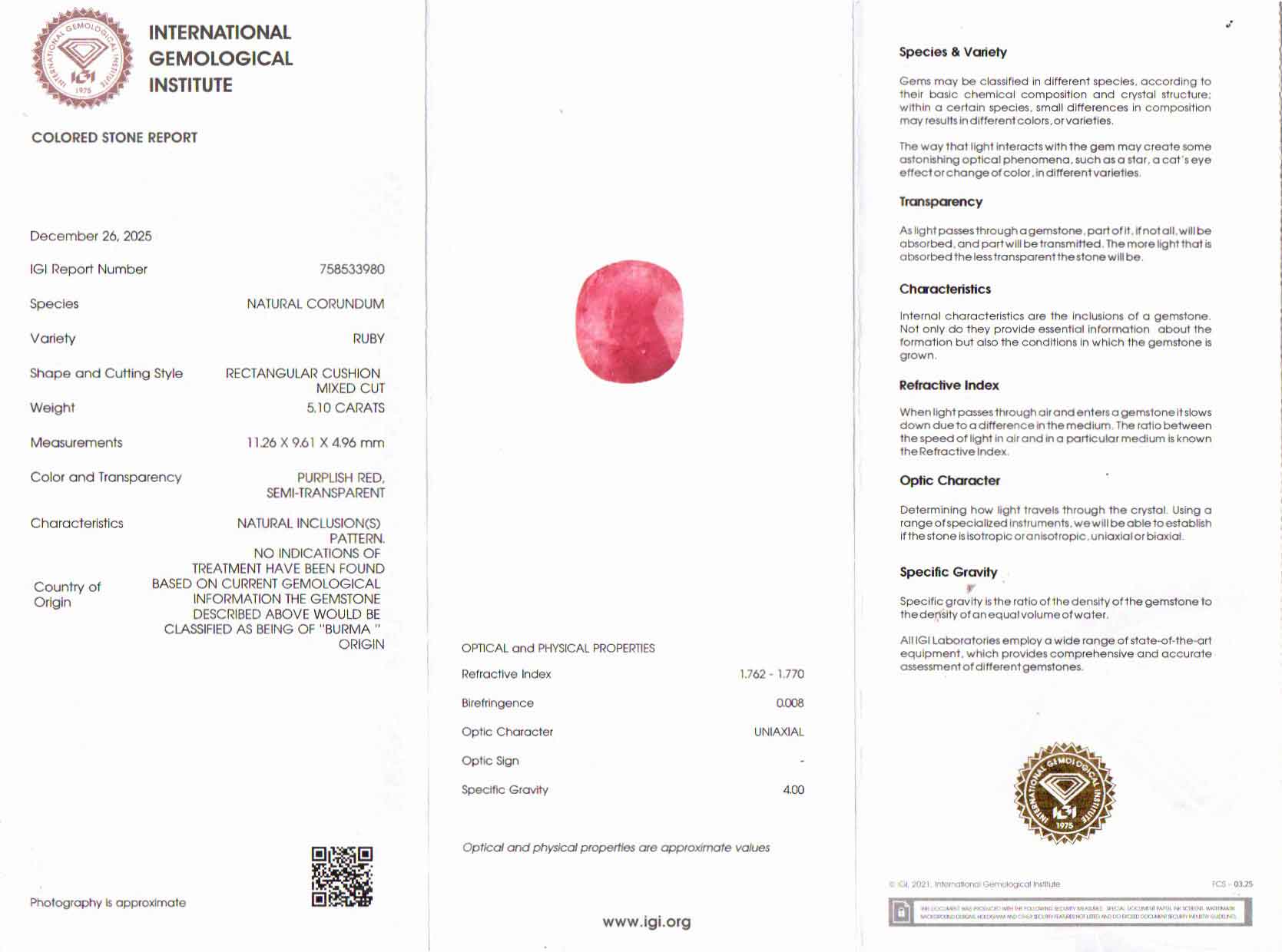 Burma Ruby - 5.10 Carat Limited Quality BR-7524
