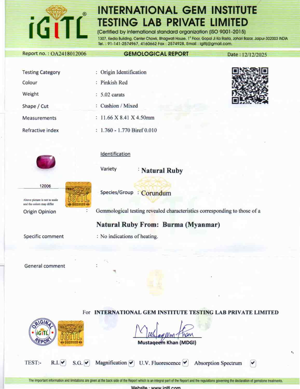 Burma Ruby - 5.02 Carat Limited Quality BR-7525