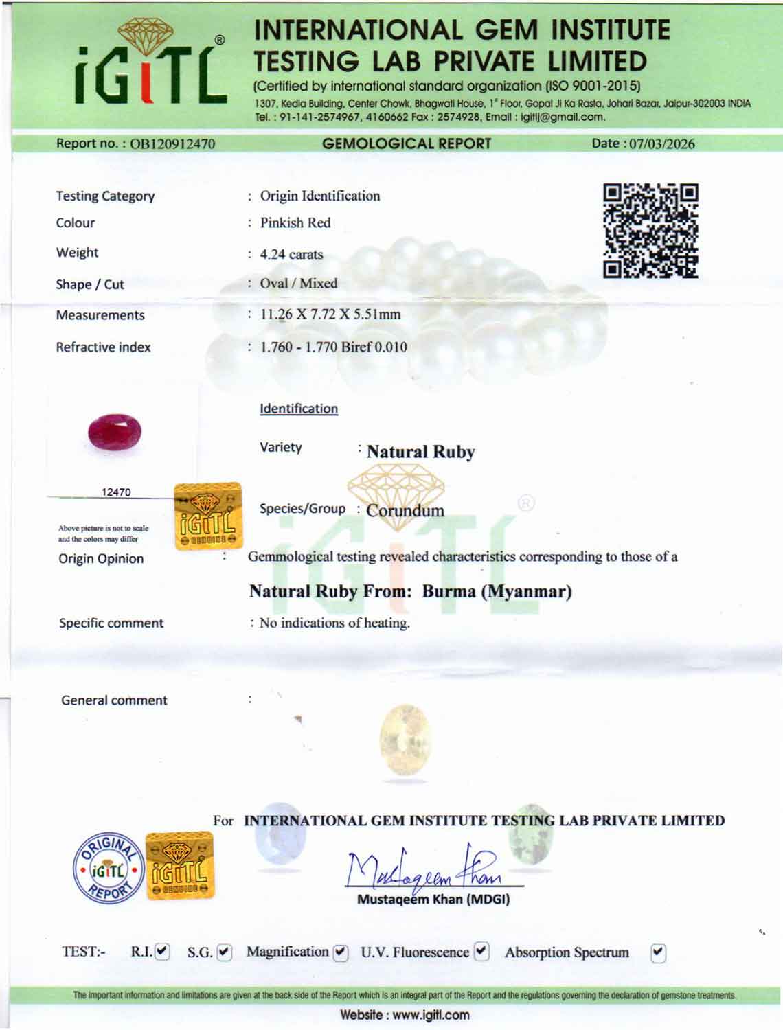 Burma Ruby - 4.24 Carat Limited Quality BR-7527