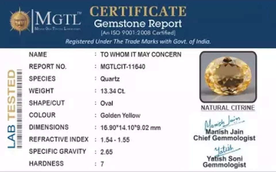 Brazilian Citrine - 13.34 Carat Limited Quality CIT-11640