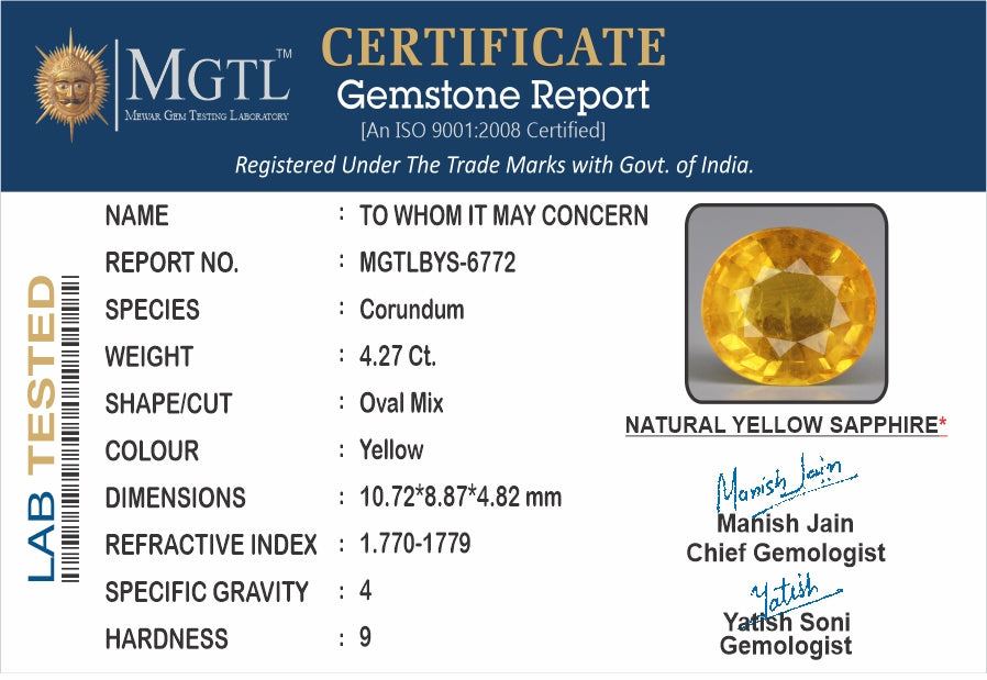 Yellow Sapphire - 4.27 Carats