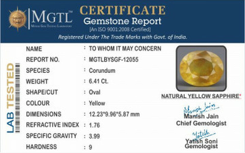 Thailand Yellow Sapphire - 6.41-Carat Prime-Quality BYSGF-12055