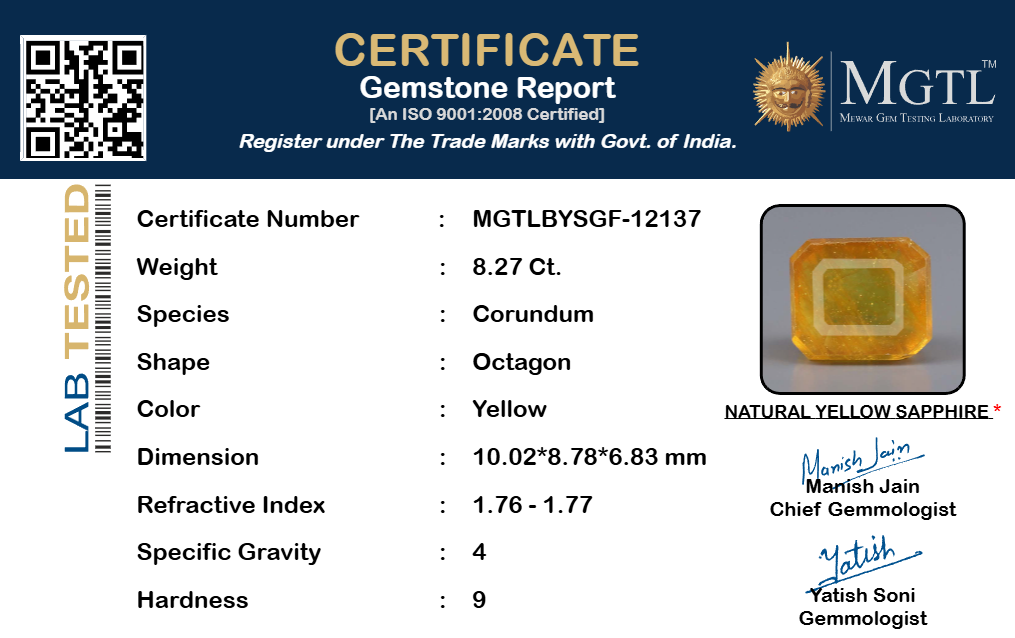 Yellow Sapphire - 8.27 Carats