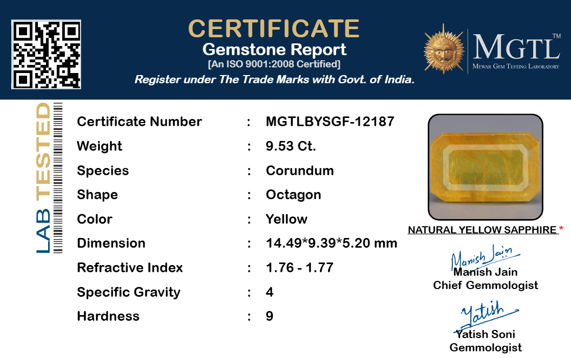 Yellow Sapphire - 9.53 Carats