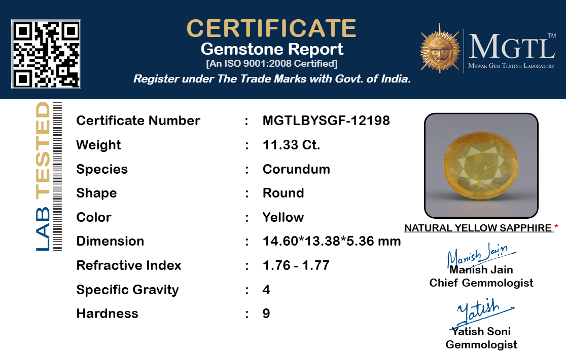 Yellow Sapphire - 11.33 Carats