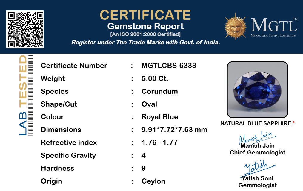 Blue Sapphire - 5.00 Carats