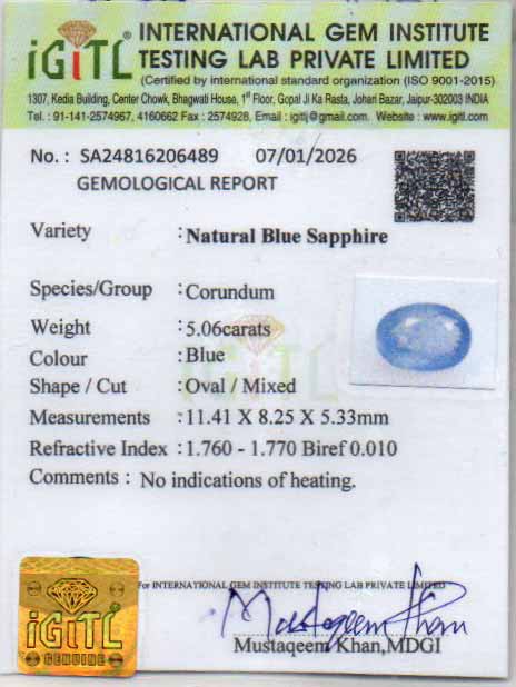 Blue Sapphire - 5.06 Carats