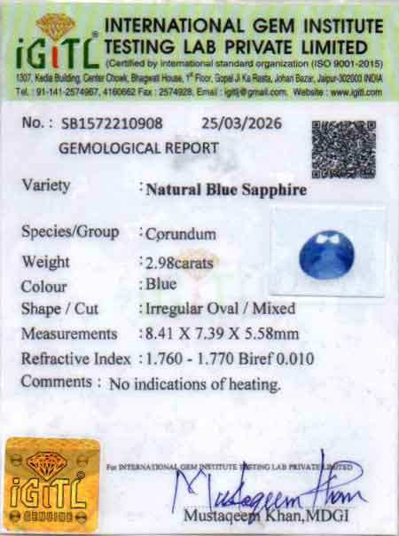 Ceylon Blue Sapphire - 2.98 Carat Fine Quality CBS-6372