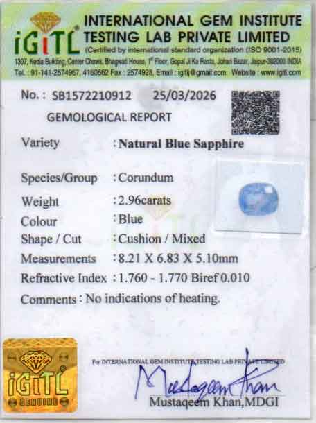 Blue Sapphire - 2.96 Carats