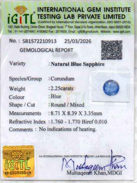 Ceylon Blue Sapphire - 2.25 Carat Fine Quality CBS-6374