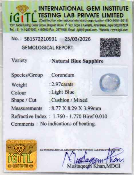 Ceylon Blue Sapphire - 2.97 Carat Fine Quality CBS-6375