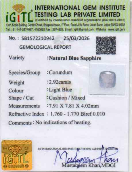 Blue Sapphire - 2.92 Carats