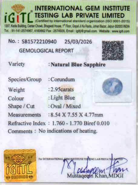Ceylon Blue Sapphire - 2.95 Carat Fine Quality CBS-6377