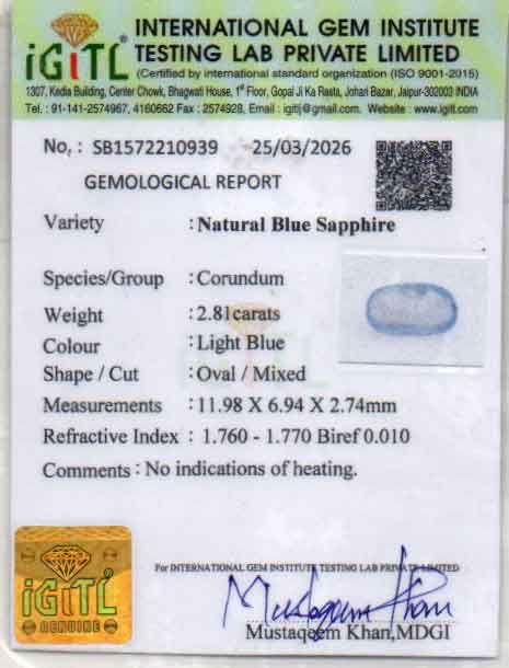 Blue Sapphire - 2.81 Carats