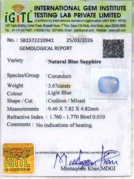 Ceylon Blue Sapphire - 3.67 Carat Fine Quality CBS-6380