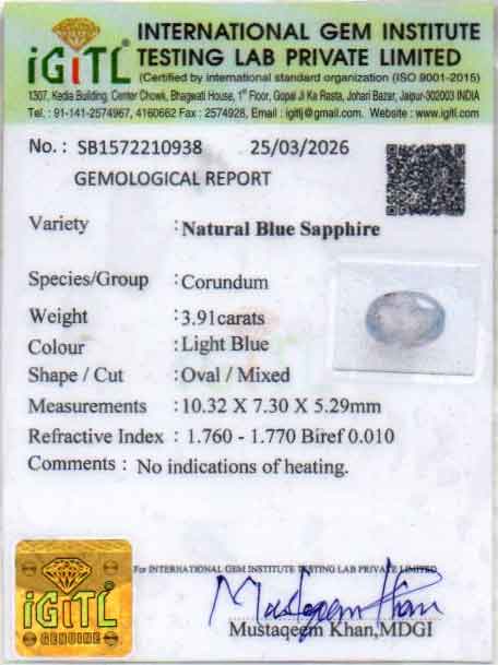 Blue Sapphire - 3.91 Carats